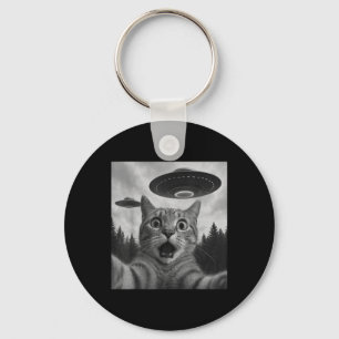 Funny Cat Selfie With Ufos Key Ring
