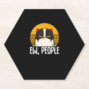 Funny Cat Shirt Retro Ew People Meowy Kitty Cats L Paper Coaster