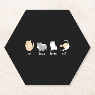 Funny Cat Shirt Un Deux Trois Cat Kitty Lover Paper Coaster