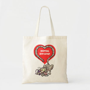 Funny Cat Shopping Is My Catnip Tabby Cartoon Tote Bag