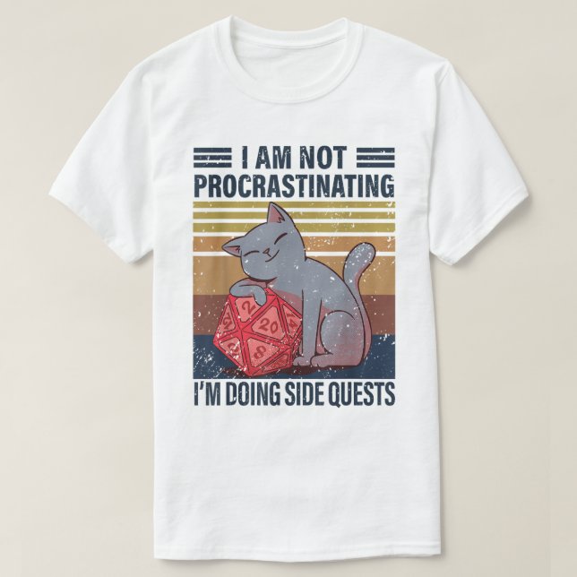 Funny Cat Side Quest RPG Design T-Shirt (Design Front)