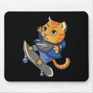 Funny Cat Skateboarding Gift Skateboarder Cat Love Mouse Pad