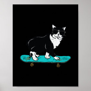 Funny Cat Skateboarding Poster