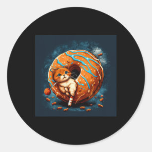 Funny Cat Sketll Doughnut For Kids Classic Round Sticker
