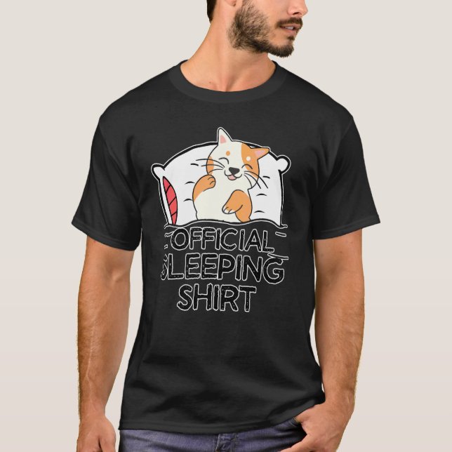 Funny Cat Sleeping   Pyjamas  Cute Napping Cat Paj T-Shirt (Front)