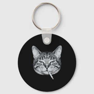 Funny cat smoking cigarette tabby cat meme brainro key ring