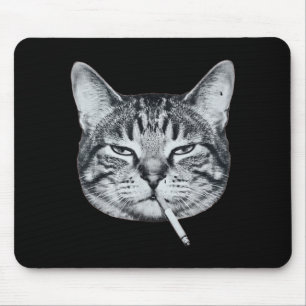 Funny cat smoking cigarette tabby cat meme brainro mouse pad