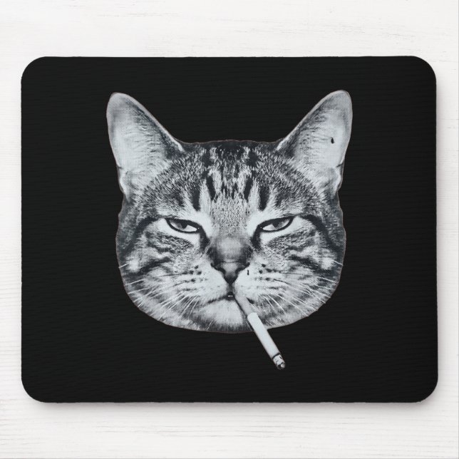 Funny cat smoking cigarette tabby cat meme brainro mouse pad (Front)