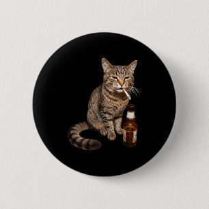 Funny cat smoking drinking beer meme stupid 6 cm round badge