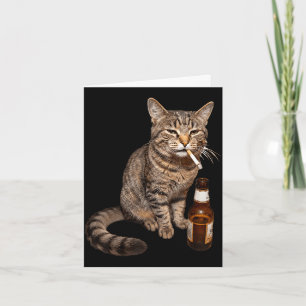 Funny cat smoking drinking beer meme stupid card