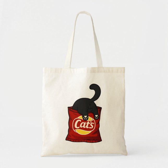 Funny Cat Snack Lover Tote Bag Cute Cat (Front)