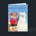 Funny cat snowman Christmas winter card<br><div class="desc">You can customize the greeting on the front or inside this card if you'd like.  Matching postage stamps and other products with this image are also available in my Zazzle store.</div>