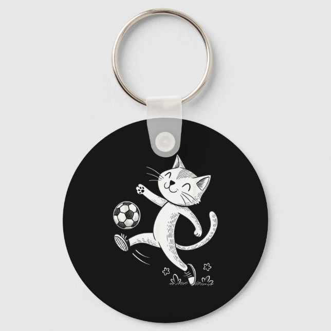 Funny Cat Soccer Ball - Cat Lover  Key Ring (Front)