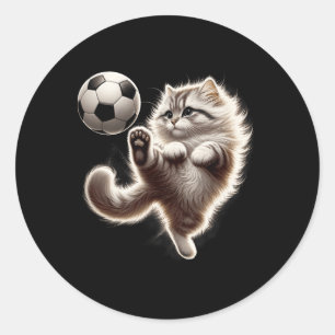 Funny Cat Soccer Ll Cat Playing Soccer Meme Sport  Classic Round Sticker