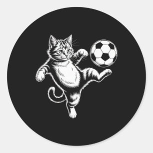 Funny Cat Soccer Ll Graphic Men Women Girls Kids Classic Round Sticker
