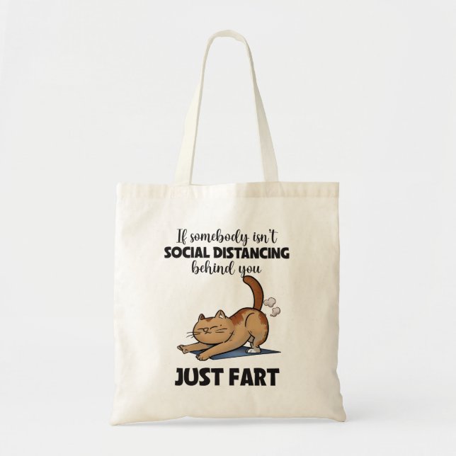 Funny Cat Social Distancing Saying Tote Bag (Front)