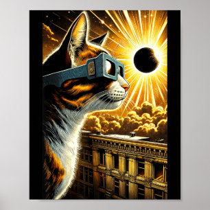 Funny Cat Solar Eclipse Glasses Vintage Poster