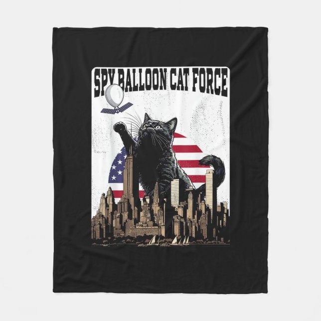 Funny Cat Spy Balloon Fleece Blanket (Front)