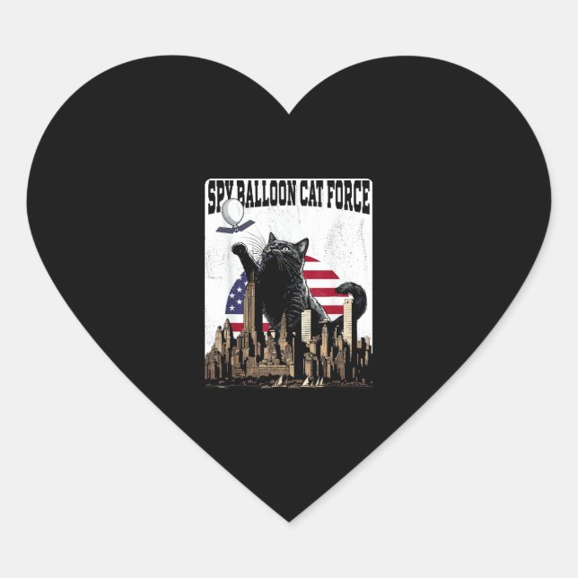 Funny Cat Spy Balloon Heart Sticker (Front)