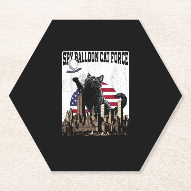 Funny Cat Spy Balloon Paper Coaster (Front)