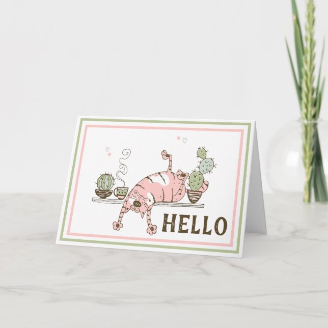 Funny Cat Stretching Blank Inside Greeting  Card (Front)