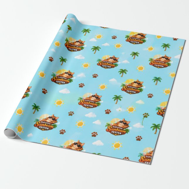 Funny Cat Summer Gift Wrapping Paper (Unrolled)