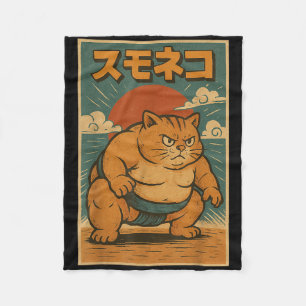 Funny Cat Sumo Wrestler Japanese Art Anime Ukiyo-e Fleece Blanket