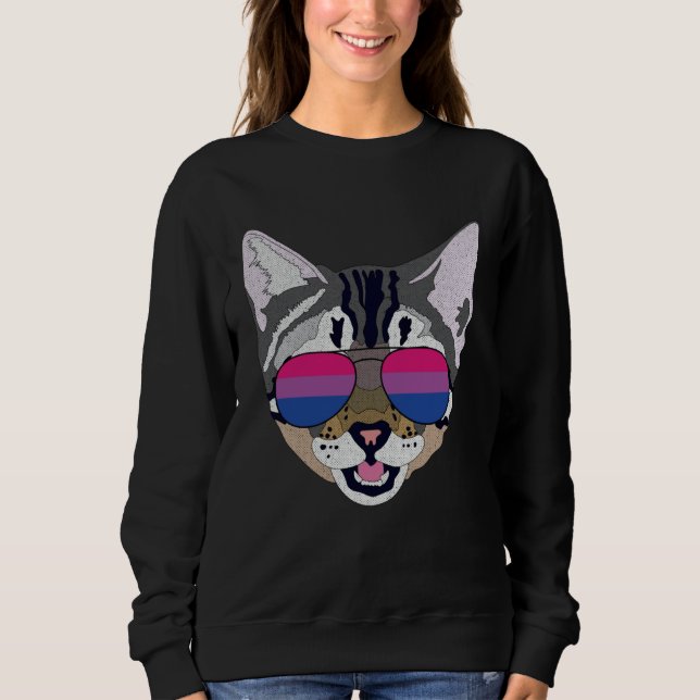 Funny Cat Sunglasses Bisexual Bi Pride Flag Gift Sweatshirt (Front)