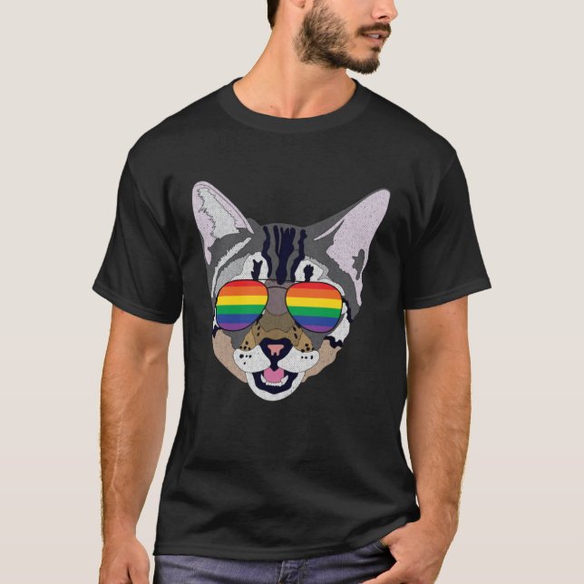 Funny Cat Sunglasses Rainbow Gay Pride Flag Gift P T-Shirt (Front)