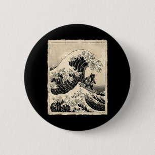 Funny Cat Surfing Japanese Art Kitten Anime 6 Cm Round Badge