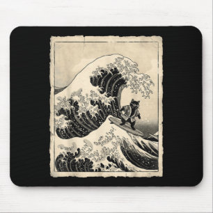 Funny Cat Surfing Japanese Art Kitten Anime Mouse Pad