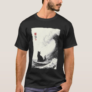 Funny Cat Surfing The Great Wave Japanese Ukiyo-e  T-Shirt
