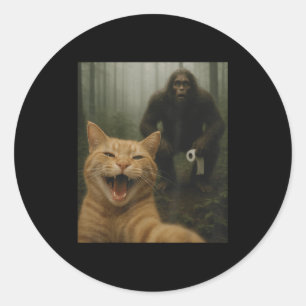 Funny Cat Surprised Happy Selfie With Bigfoot Sasq Classic Round Sticker