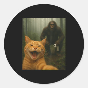 Funny Cat Surprised Happy Selfie With Bigfoot Sasq Classic Round Sticker