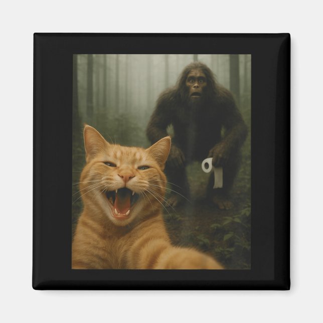 Funny Cat Surprised Happy Selfie With Bigfoot Sasq Magnet (Front)