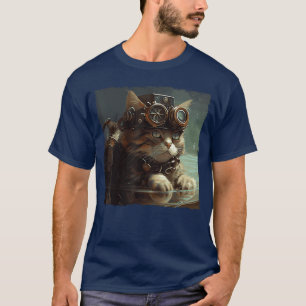 Funny Cat Swimming Steampunk for Women Men boy fun T-Shirt