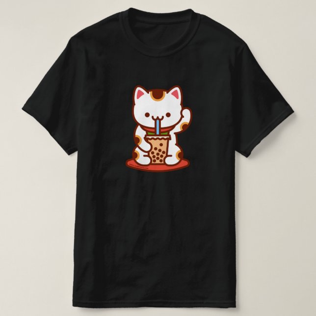 Funny Cat T-shirt - MANEKI-NEKO BOBA KIT-TEA (Design Front)