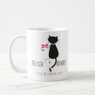 Funny Cat Tails Couple Monogram Wedding Engagement Coffee Mug