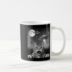 Funny Cat Taking Selfie In A Forest With Ufo Men W Coffee Mug