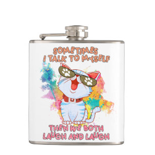 Funny Cat Talking to Itself –Cute and Humourous Ca Hip Flask