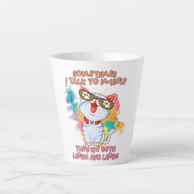 Funny Cat Talking to Itself –Cute and Humourous Ca Latte Mug (Front)