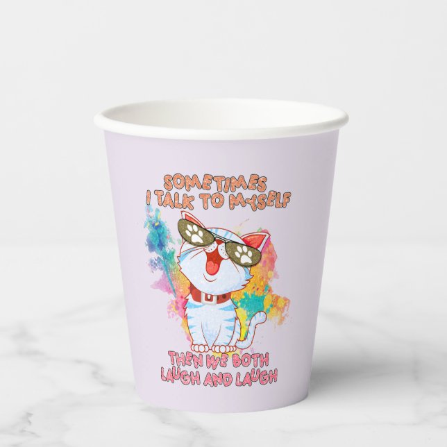 Funny Cat Talking to Itself –Cute and Humourous Ca Paper Cups (Front)
