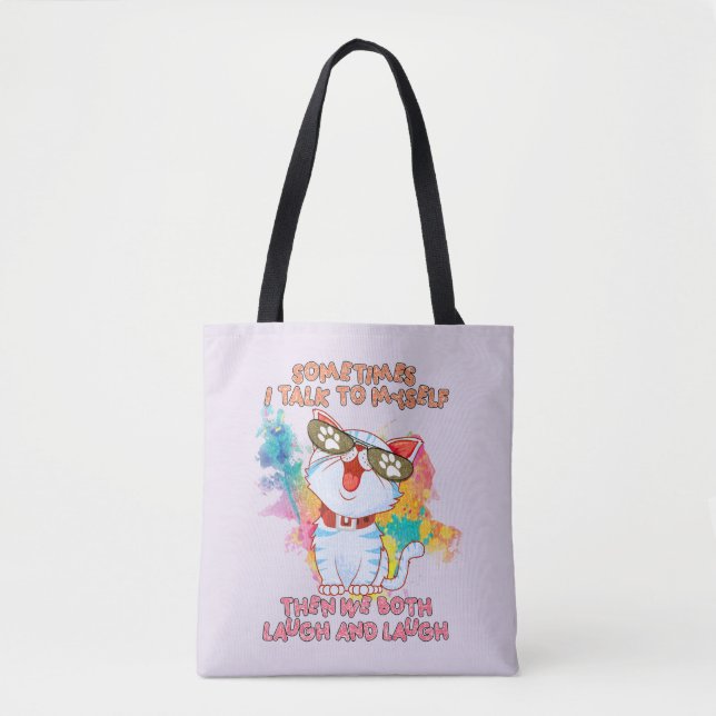Funny Cat Talking to Itself –Cute and Humourous Ca Tote Bag (Front)