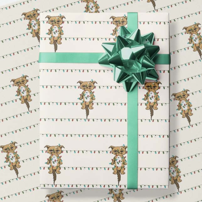 Funny Cat Tangled Christmas Lights Wrapping Paper (Creator Uploaded)