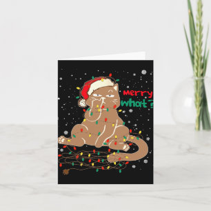 Funny Cat Tangled Up In Christmas Tree Lights Merr Card