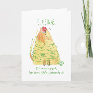 Funny cat tangled yarn knitting crochet Christmas Holiday Card