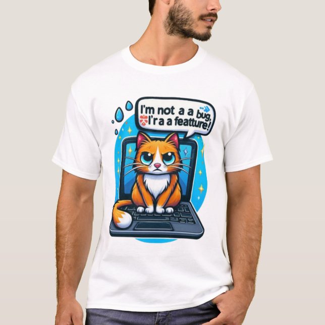 Funny Cat Tech Meme | Cute Programmer, Geek, Gamer T-Shirt (Front)
