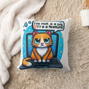 Funny Cat Tech Meme Pillow    Cute Geek Home Decor