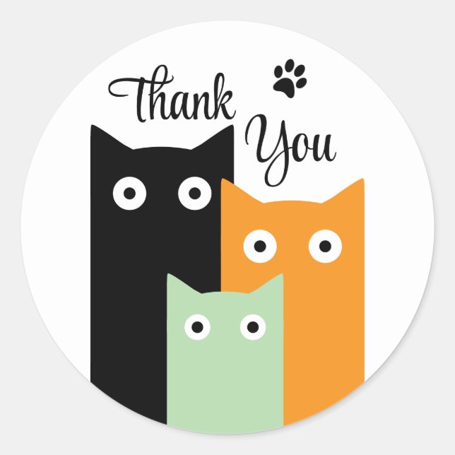 Funny Cat, Thank You Classic Round Sticker (Front)