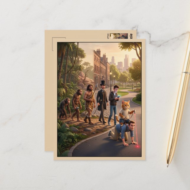 Funny Cat Themed Postcard (Front/Back In Situ)
